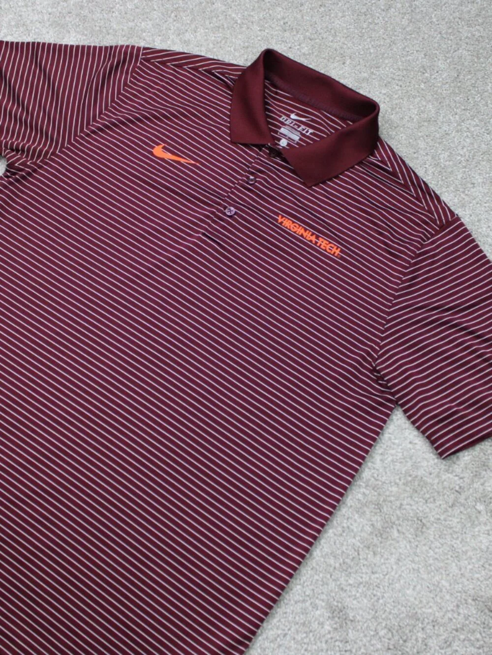 Nike Virginia Tech Hokies Polo Shirt Mens Large Red Dri-Fit Poly Short Sleeve